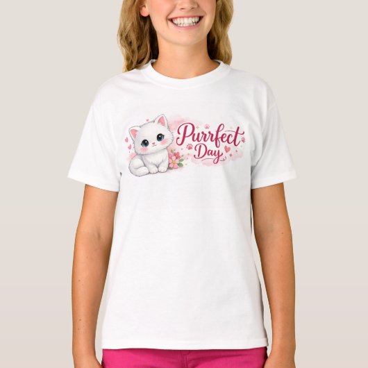 Purrfecte Dag Cute Kitten Kids T-Shirt (Voorkant)