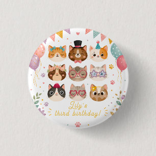 Purrfecte Feestkat Speld voor Kinderen Meisjes Ver Ronde Button 3,2 Cm