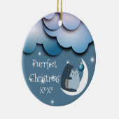 Purrfecte Kerstkatten op de Maan Custom Keramisch Ornament (Rechts)