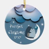 Purrfecte Kerstkatten op de Maan Custom Keramisch Ornament (Voorkant)