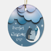Purrfecte Kerstkatten op de Maan Custom Keramisch Ornament (Links)