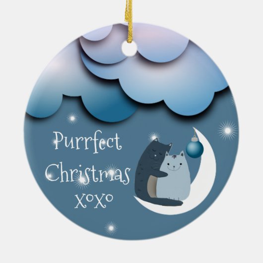 Purrfecte Kerstkatten op de Maan Custom Keramisch Ornament (Achterkant)