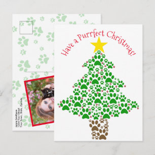 Purrfecte Kerstmis Grappige Kat Pootafdruk Foto Feestdagenkaart
