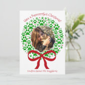 Purrfecte Kerstpret Fun Paw Print Krans Foto Feestdagenkaart (Staand voorkant)