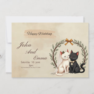 Purrfecte Unie: John en Emma's Whimsicale Bruiloft Kaart