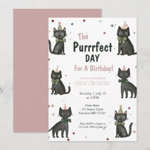 Purrfecte zwarte kat kinderen tweede verjaardag kaart