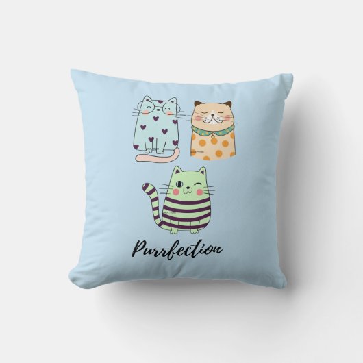 Purrfectie Mooie Kawaii Patroon Katten Kunst Kussen (Voorkant)