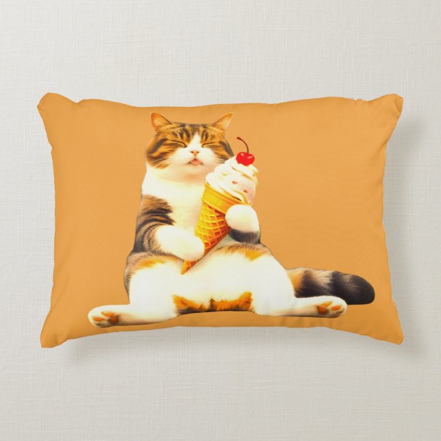 Purrfectly Asleep – Cat Holding Ice Cream Cone Accent Kussen (Voorkant)