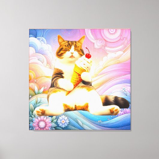 Purrfectly Asleep – Cat Holding Ice Cream Cone Canvas Afdruk (Voorkant)