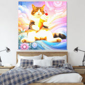 Purrfectly Asleep – Cat Holding Ice Cream Cone Canvas Afdruk (Insitu (Slaapkamer))