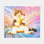 Purrfectly Asleep – Cat Holding Ice Cream Cone Fleece Deken (Voorkant (Horizontaal))