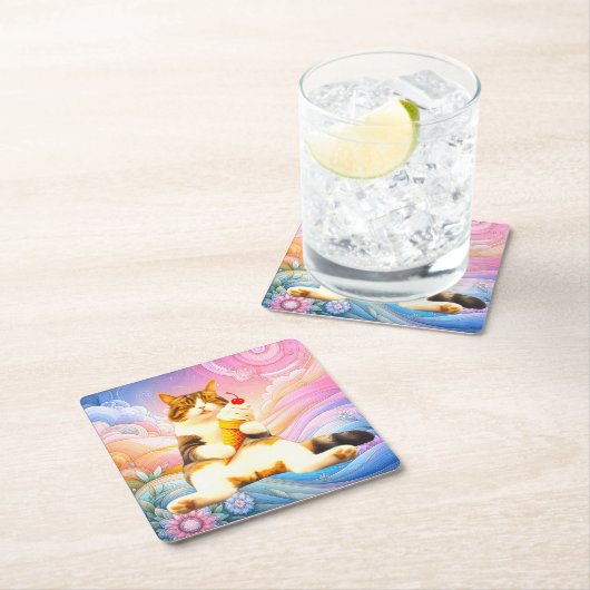 Purrfectly Asleep – Cat Holding Ice Cream Cone Kartonnen Onderzetters (Insitu)