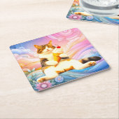 Purrfectly Asleep – Cat Holding Ice Cream Cone Kartonnen Onderzetters (Schuin)