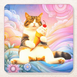 Purrfectly Asleep – Cat Holding Ice Cream Cone Kartonnen Onderzetters