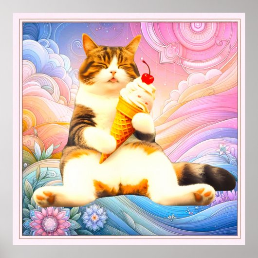 Purrfectly Asleep – Cat Holding Ice Cream Cone Poster (Voorkant)