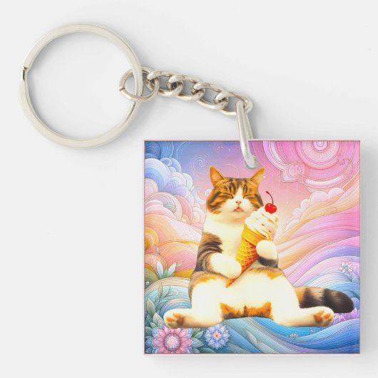 Purrfectly Asleep – Cat Holding Ice Cream Cone Sleutelhanger (voorkant)