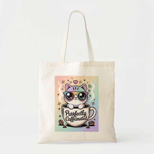 Purrfectly Caffeinated Tote Bag (Voorkant)