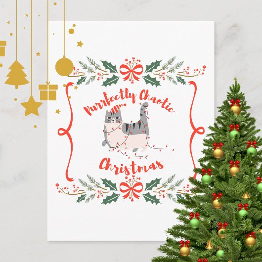 Purrfectly Chaotic Christmas Funny Holiday Cat Briefkaart