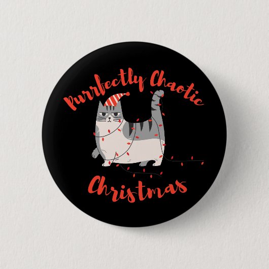 Purrfectly Chaotic Christmas Funny Holiday Cat Ronde Button 5,7 Cm (Voorkant)