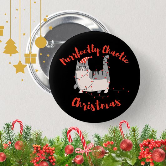 Purrfectly Chaotic Christmas Funny Holiday Cat Ronde Button 5,7 Cm