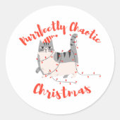 Purrfectly Chaotic Christmas Funny Holiday Cat Ronde Sticker (Voorkant)