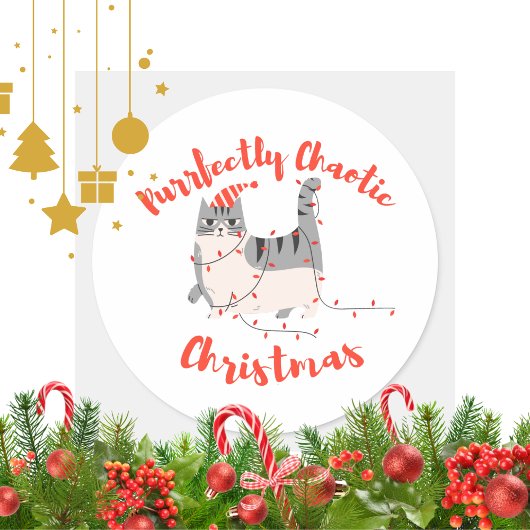 Purrfectly Chaotic Christmas Funny Holiday Cat Ronde Sticker