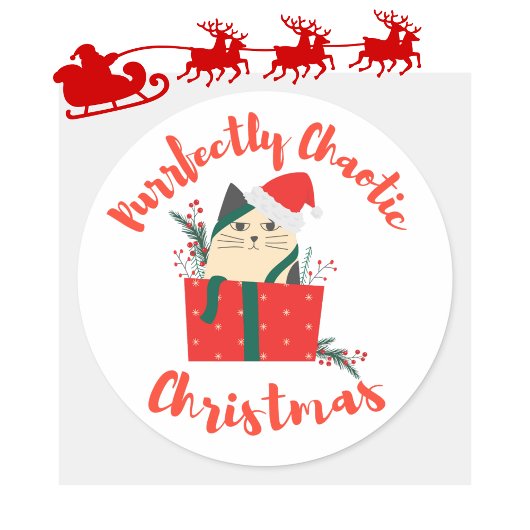 Purrfectly Chaotic Christmas Funny Holiday Cat  Ronde Sticker