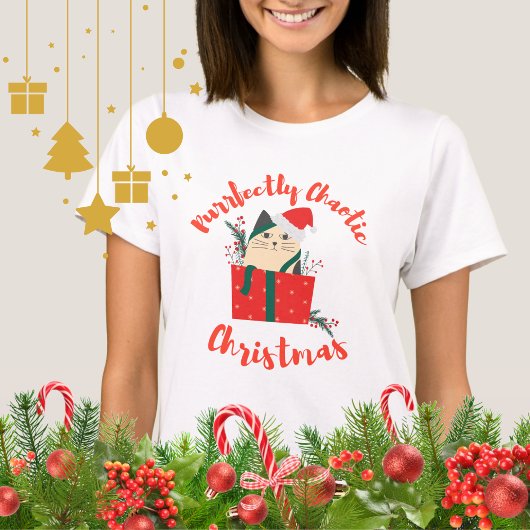 Purrfectly Chaotic Christmas Funny Holiday Cat T-shirt