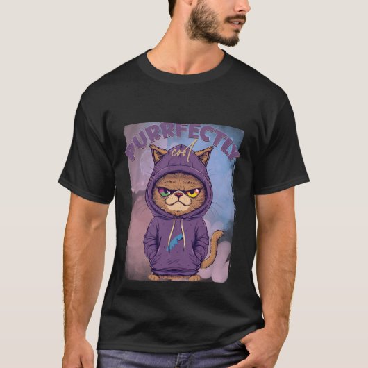 Purrfectly Cool Sassy Cat in Hoodie  ✨💜🐈 T-shirt (Voorkant)