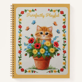 Purrfectly Playful Embroidered Kitten Poppies Notitieboek