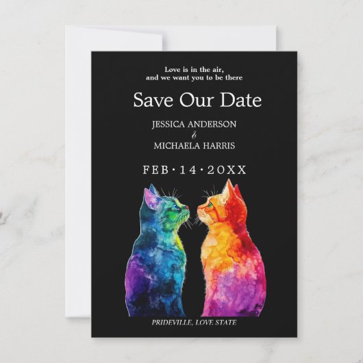 “Purrfectly Yours: A Rainbow Love Story RSVP Card Save The Date (Voorkant)