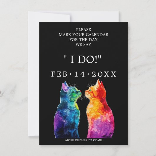 “Purrfectly Yours: A Rainbow Love Story RSVP Card  Save The Date (Voorkant)