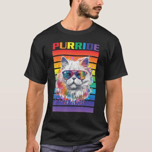 Purride Cat Ally Cat Pride Cat with Pride Flag Pri T-shirt (Voorkant)