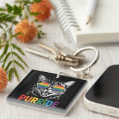 Purride Cat Gay Lesbian Rainbow LGBTQ Ally Pride Sleutelhanger (Voorkant Rechts)
