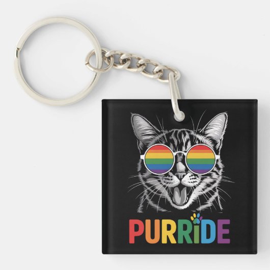 Purride Cat Gay Lesbian Rainbow LGBTQ Ally Pride Sleutelhanger (Voorkant)