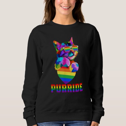 Purride Cat Gay Pride LGBT Month 2023 LGBT Love Ca Trui (Voorkant)