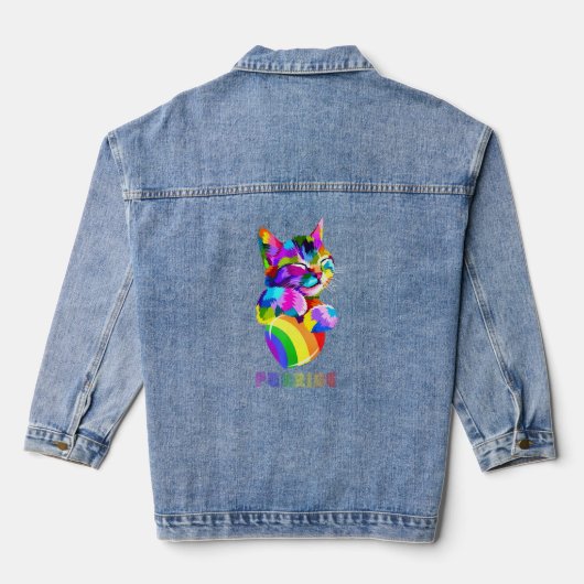 Purride Cat Pride Kleurrijke LGBT Regenboog Denim Jacket (Achterkant)