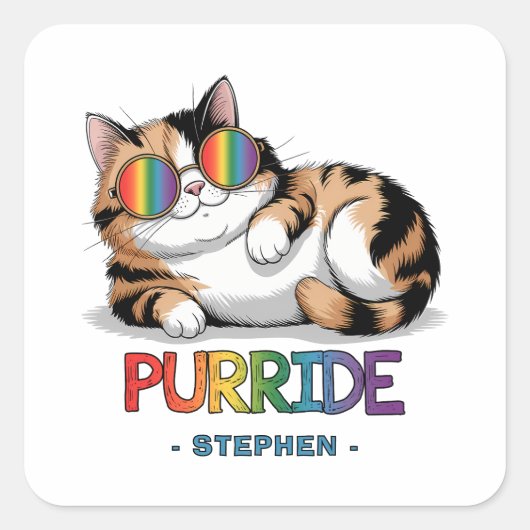 Purride - Cool Cat Pride | LGBTQ Vierkante Sticker (Voorkant)