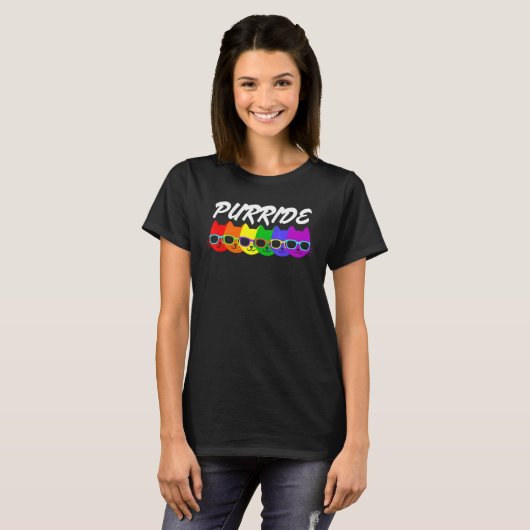 Purride Gay Pride Rainbow Flag Kat Dragen Sunglas T-shirt (Voorkant volledig)