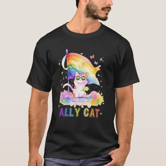 Purride LBGT Proud Ally Cat Rainbow Flag  LGBTQ Pr T-shirt (Voorkant)