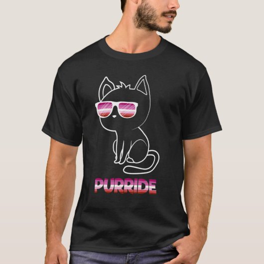 Purride Lesbische Vlag Zonnebril Gay Pride Kat T-shirt (Voorkant)