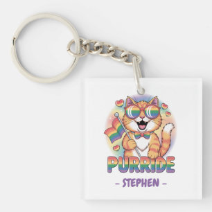 Purride – Oranje kat met trots LGBTQ-vlag Sleutelhanger