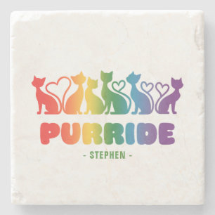 Purride – Rainbow Cat Silhouette LGBTQ+ Pride Pun Stenen Onderzetter