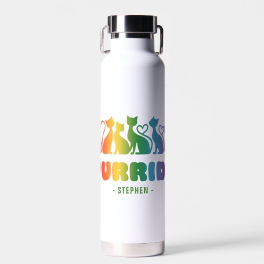 Purride – Rainbow Cat Silhouette LGBTQ+ Pride Pun Waterfles (Voorkant)