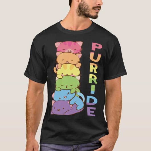 Purride Rainbow Color Cat Gay LGBT Pride T-shirt (Voorkant)