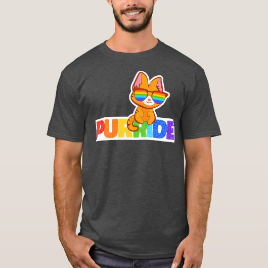 Purride Rainbow Flag Cat Funny Pride Kitten Gift T-shirt (Voorkant)