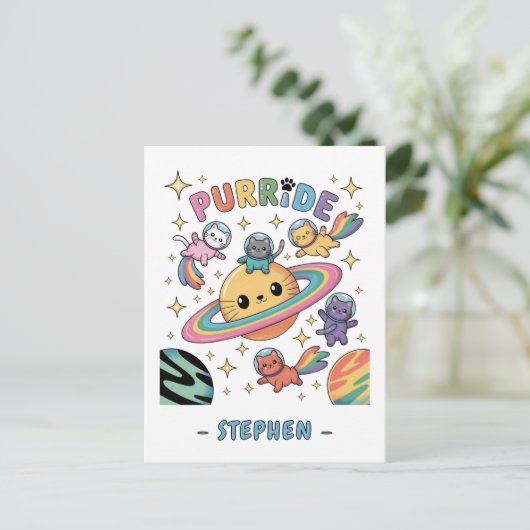 Purride Space Cats - Kawaii Astronaut Cats Briefkaart (Staand voorkant)