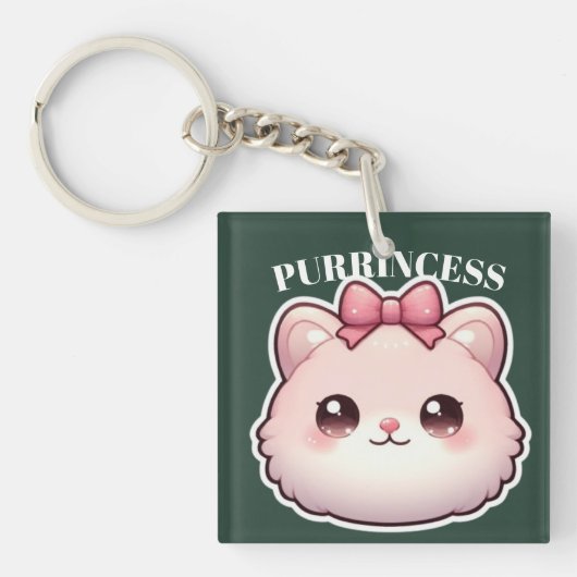Purrincess Mooie Roze Kitty Strik Design Sleutelhanger (voorkant)