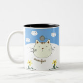 Purring Cat with Yarn Ball Tweekleurige Koffiemok (Links)