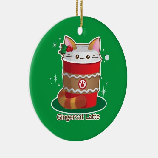 Purrista Pawfee: Cute Holiday Ginger Cat Coffee Keramisch Ornament (Rechts)
